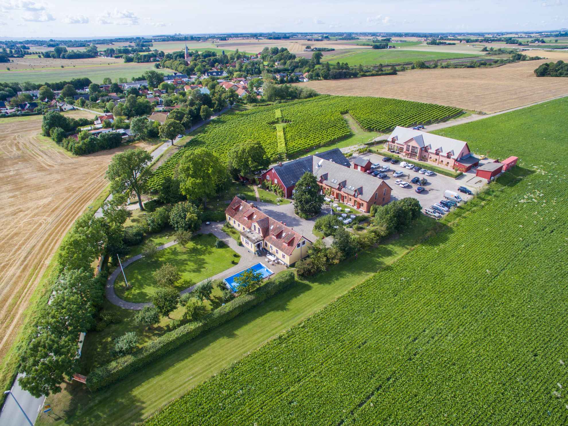 Vue aérienne du vignoble de Flädie en Scanie.